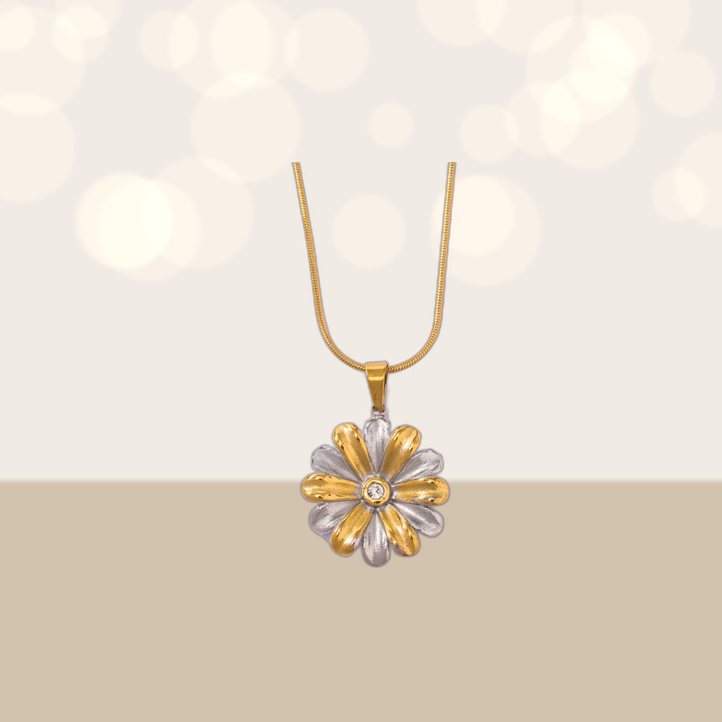 Two-Tone Flower Pendant Necklace