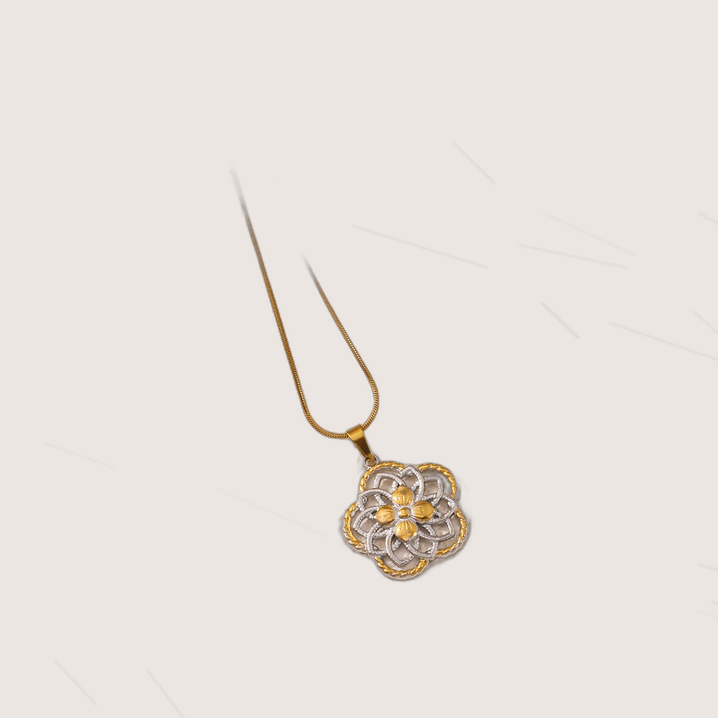 Two-Tone Flower Pendant Necklace