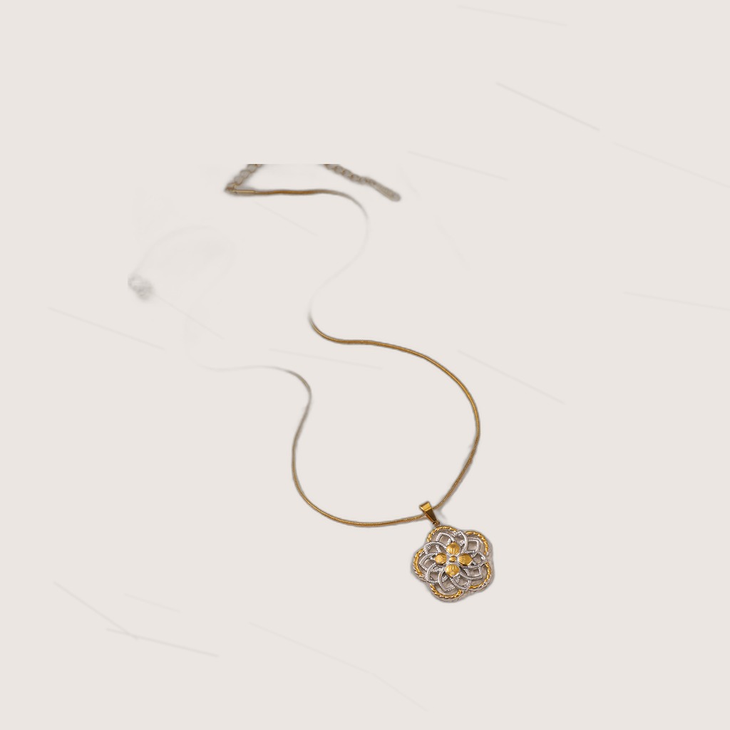 Two-Tone Flower Pendant Necklace