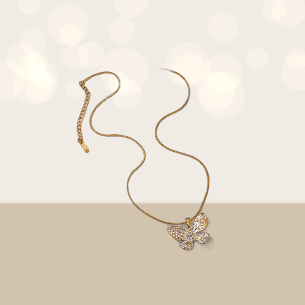 Stainless Steel Double-color Butterfly-shaped Pendant Necklace