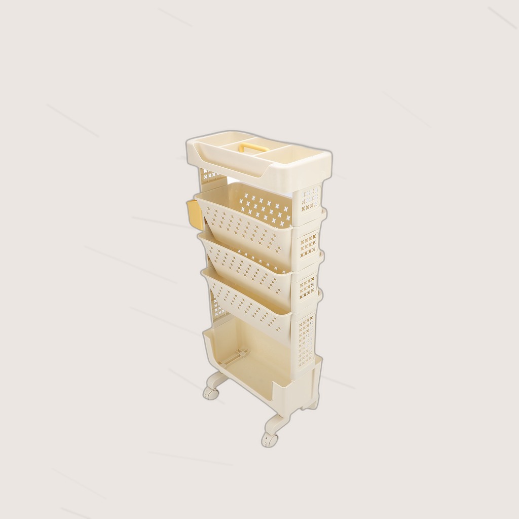 Rolling Book Cart 5 Tier PP Multi Functional Movable Storage