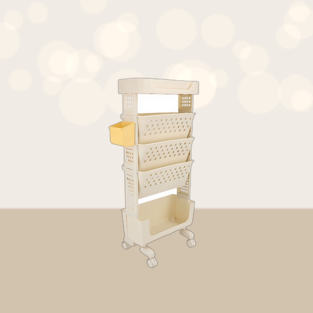 Rolling Book Cart 5 Tier PP Multi Functional Movable Storage
