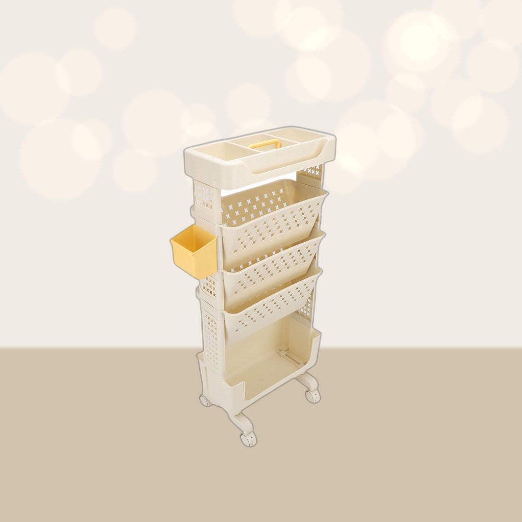 Rolling Book Cart 5 Tier PP Multi Functional Movable Storage