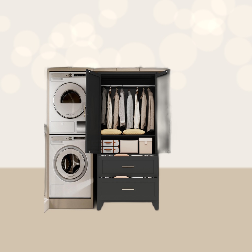 71 Tall Metal Wardrobe Cabinet With 2 Drawers And Hanging