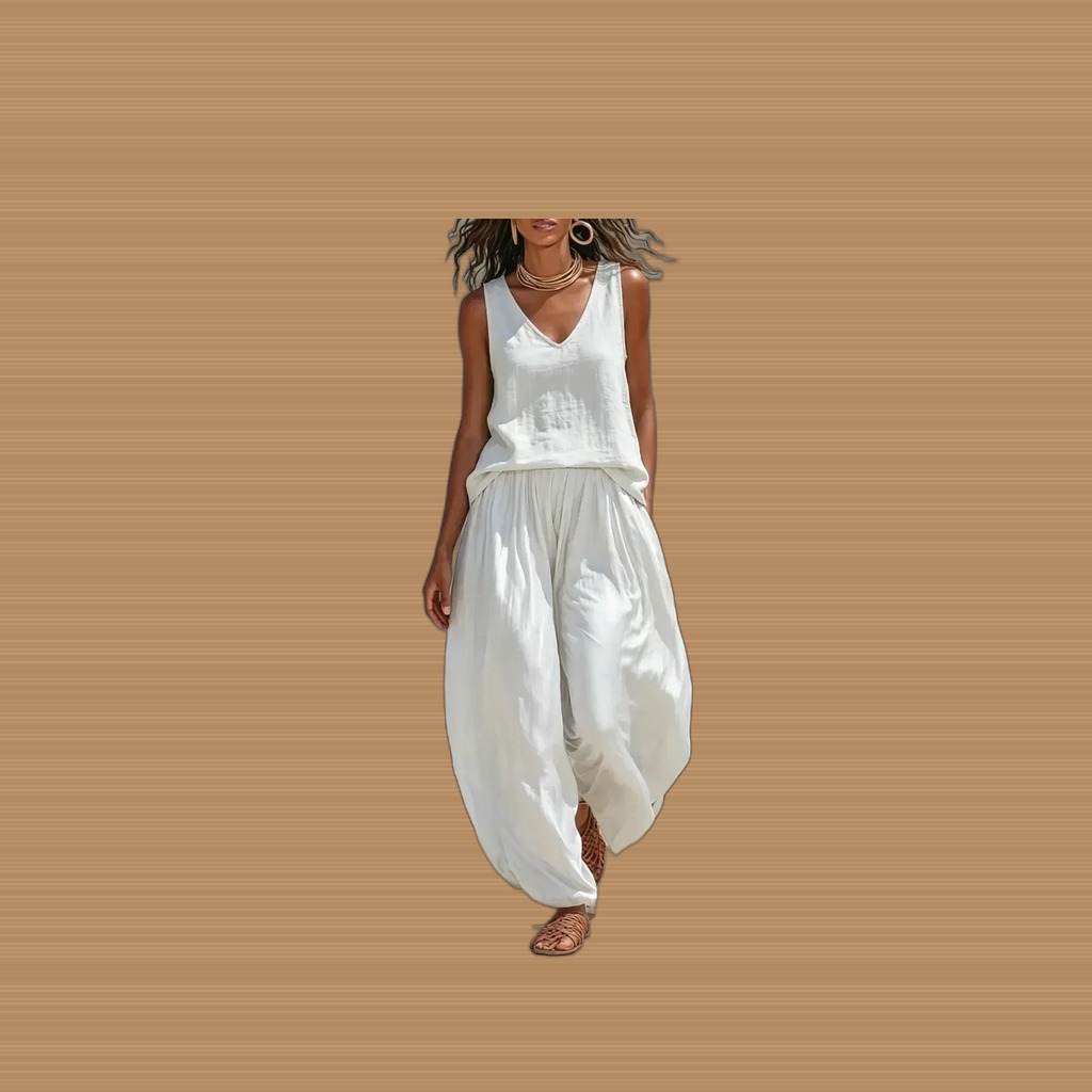 Linen Top & Harem Pants Set