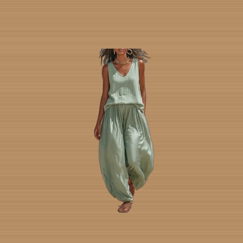 Linen Top & Harem Pants Set