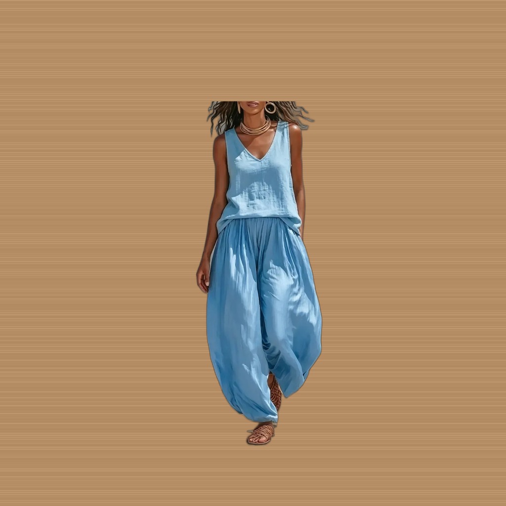 Linen Top & Harem Pants Set