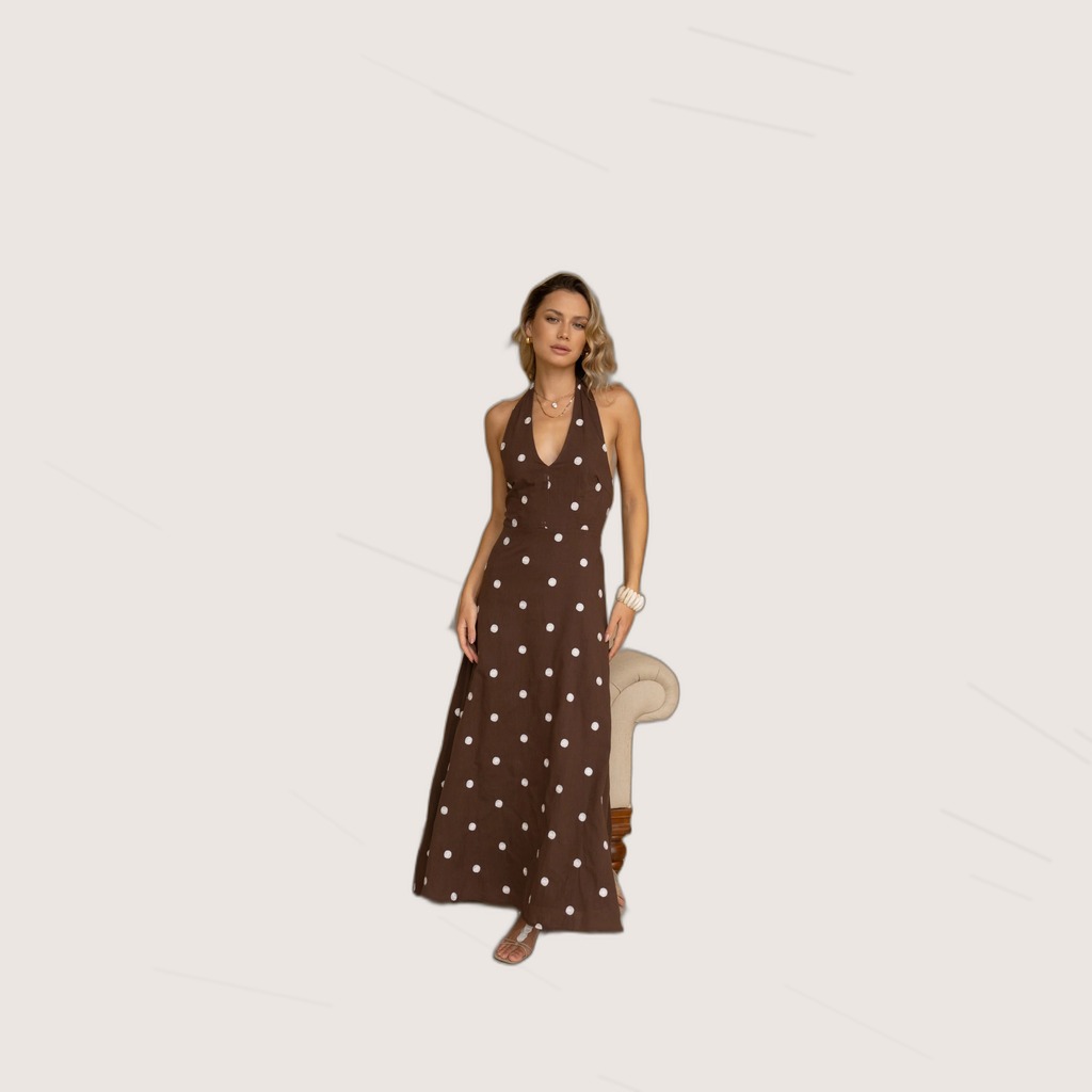 Polka Dot Halter Maxi Dress