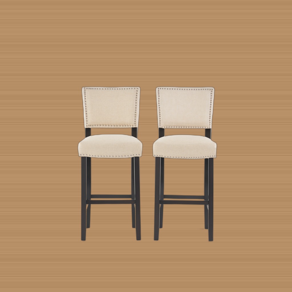 Barstools With Rivet Decoration Set Of 2 , Wood Frame,fabric