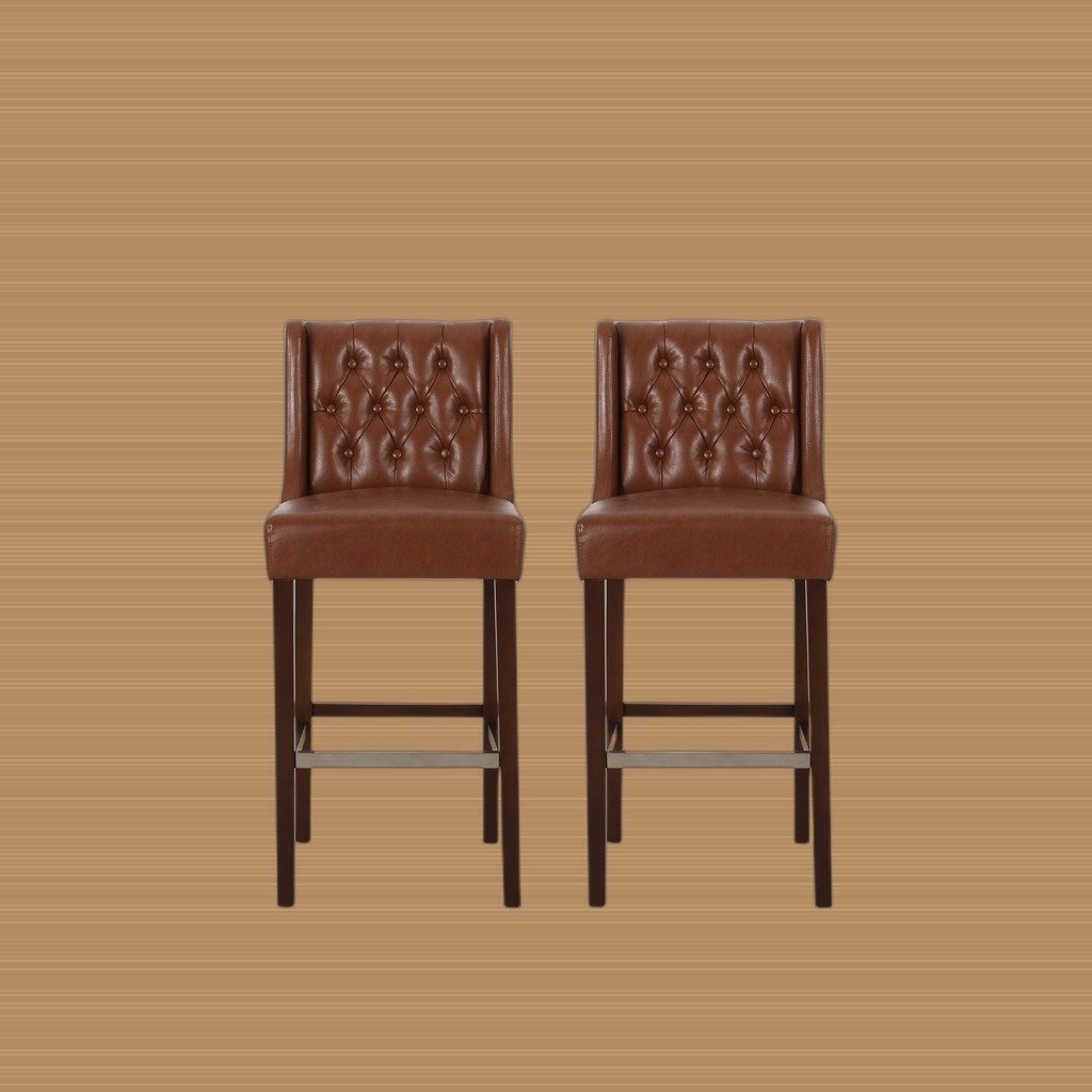 30.5 Inch Seat Height Bar Stool, Light Brown PU Upholstery