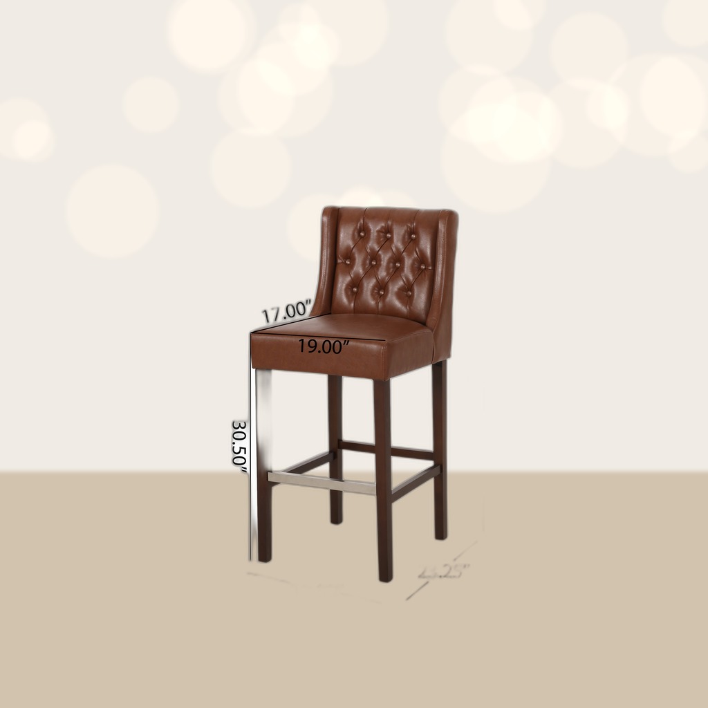 30.5 Inch Seat Height Bar Stool, Light Brown PU Upholstery