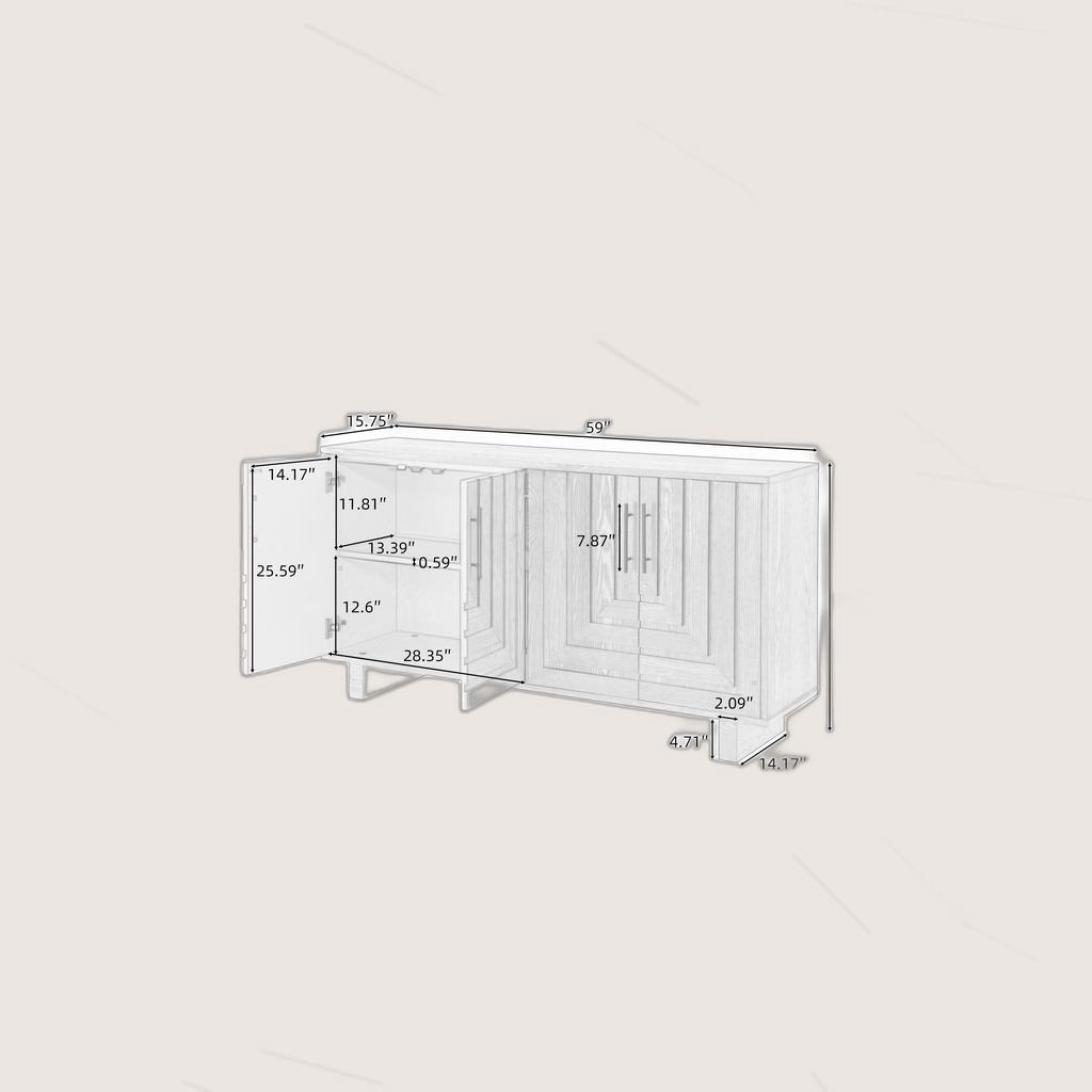 Modern Sideboard, 59x15.75x32.5 Storage Cabinet With 4