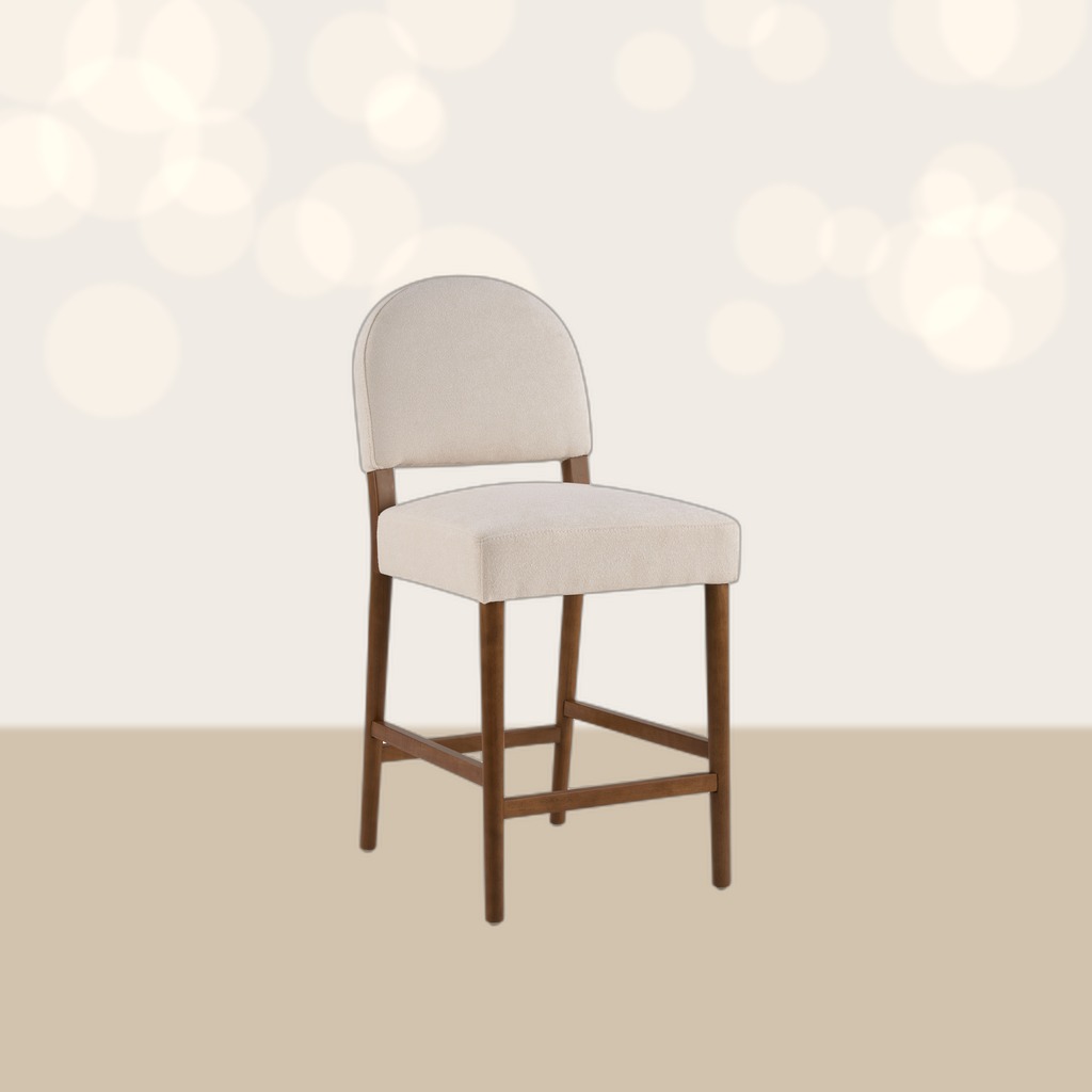 26 Seat Height Fabric & Rubberwood Bar Stool, Beige