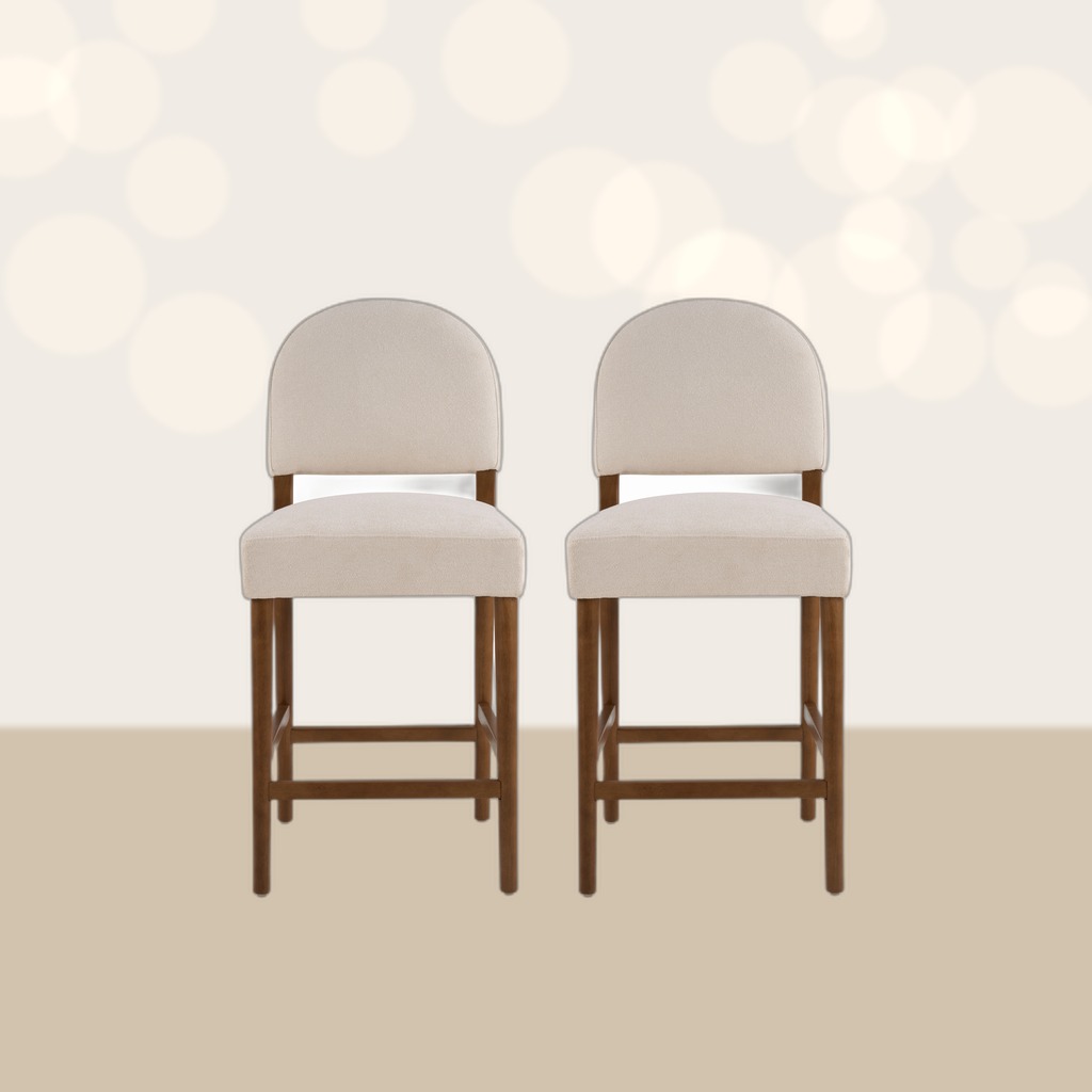 26 Seat Height Fabric & Rubberwood Bar Stool, Beige