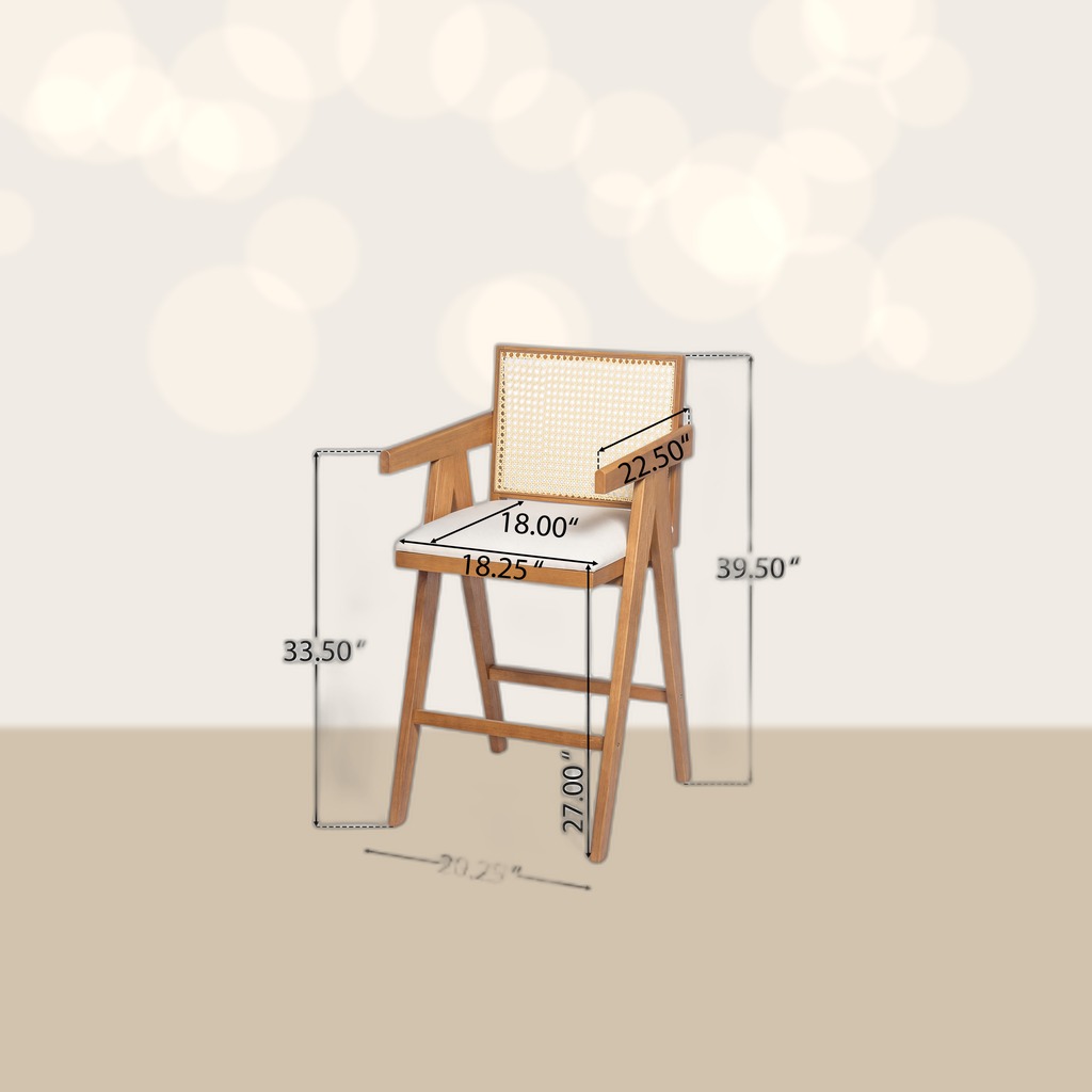 27 Height, Cream Woven Cane Plastic Backrest Bar Stool