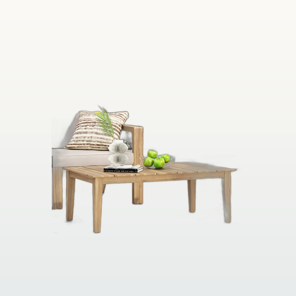 Acacia Wood Outdoor Coffee Table, Light Brown, 14 H X 23.5 W