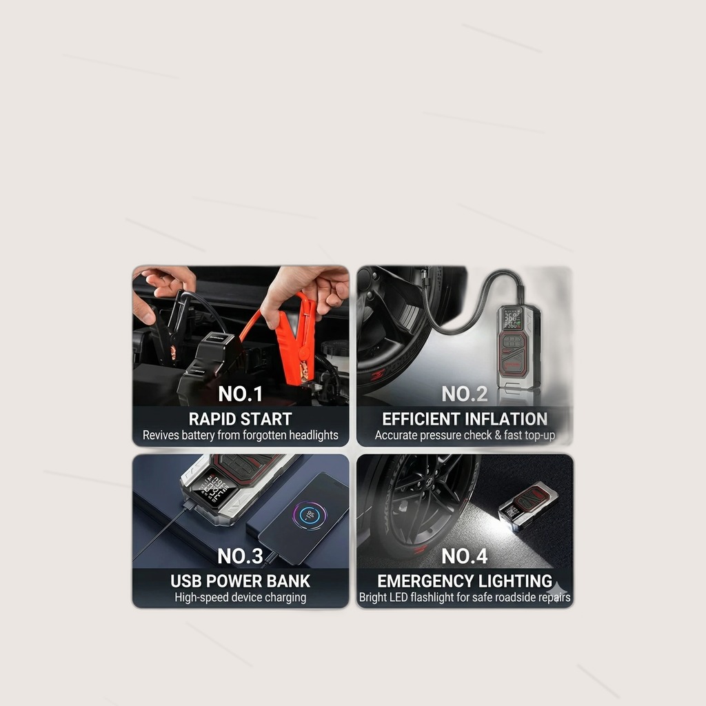 Car Starter With Tyre Inflator Air Pump 150PSI Wireless