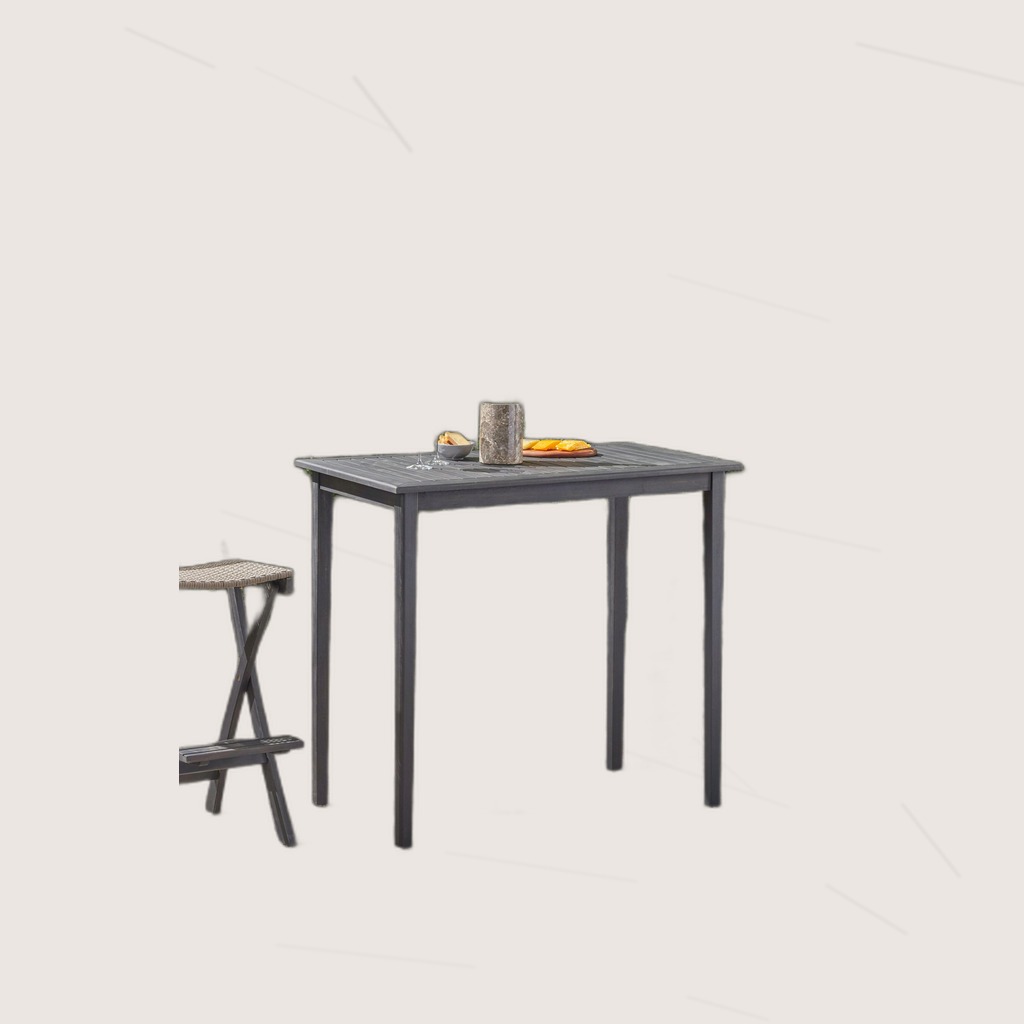 Outdoor Minimalist Acacia Wood Rectangle Bar Table - Dark Gray