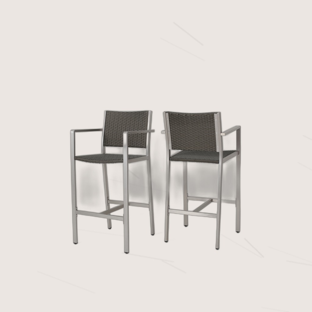 Outdoor 29.50 Rust-Proof Aluminum Barstools With PE Rattan