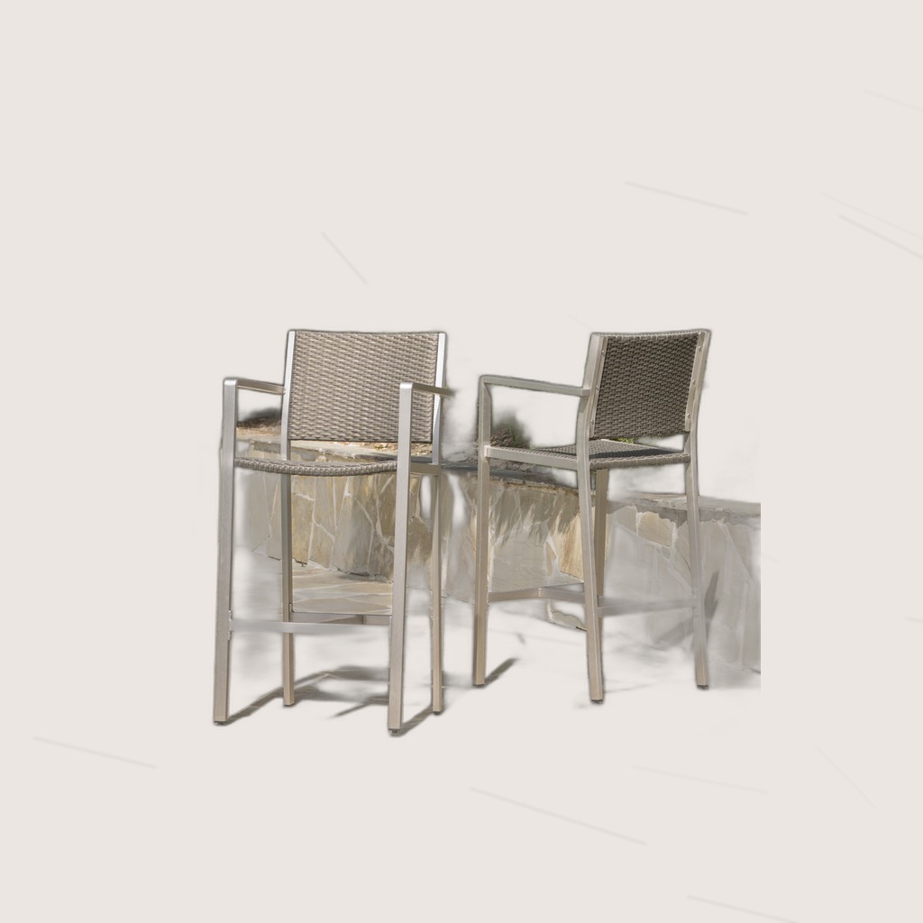 Outdoor 29.50 Rust-Proof Aluminum Barstools With PE Rattan