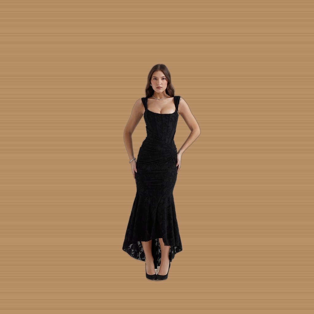Sleeveless Square Neck Corset Mermaid Maxi Dress