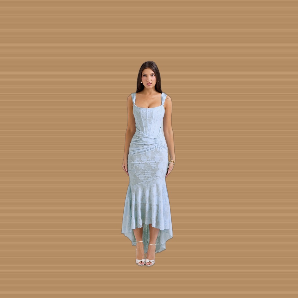 Sleeveless Square Neck Corset Mermaid Maxi Dress