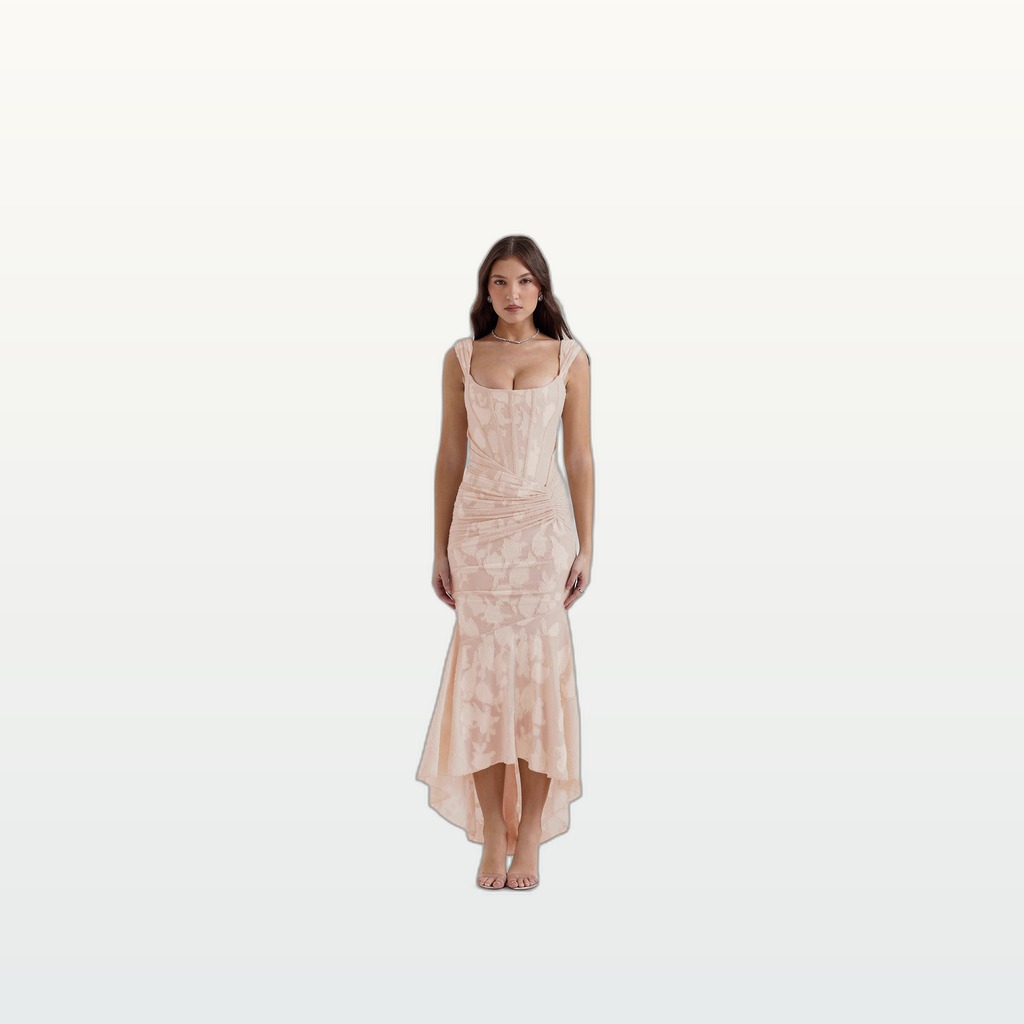 Sleeveless Square Neck Corset Mermaid Maxi Dress