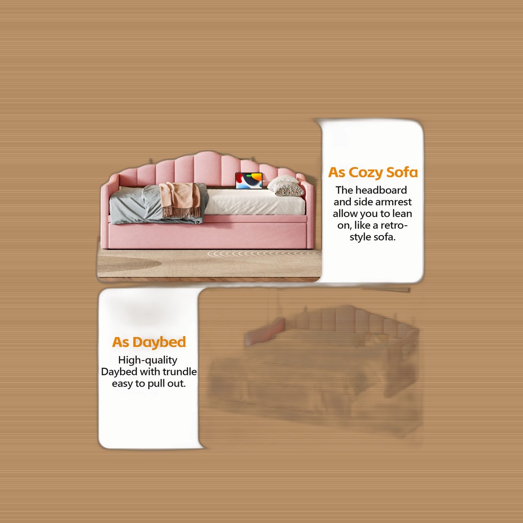 Upholstered Twin Size Daybed With Adjustable Height Pop Up
