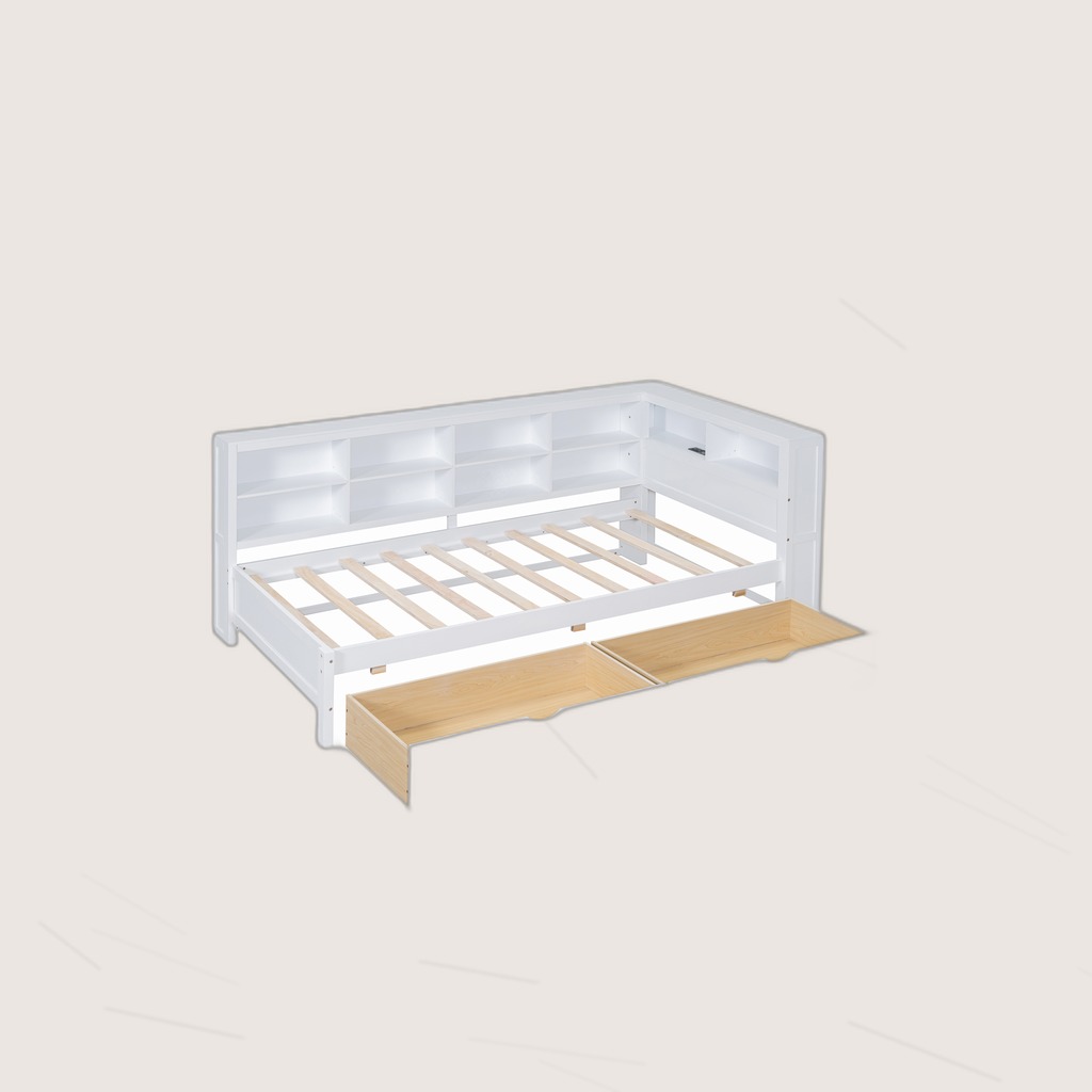 Wooden Twin Size DayBed With 2 Drawers, DayBed With Storage