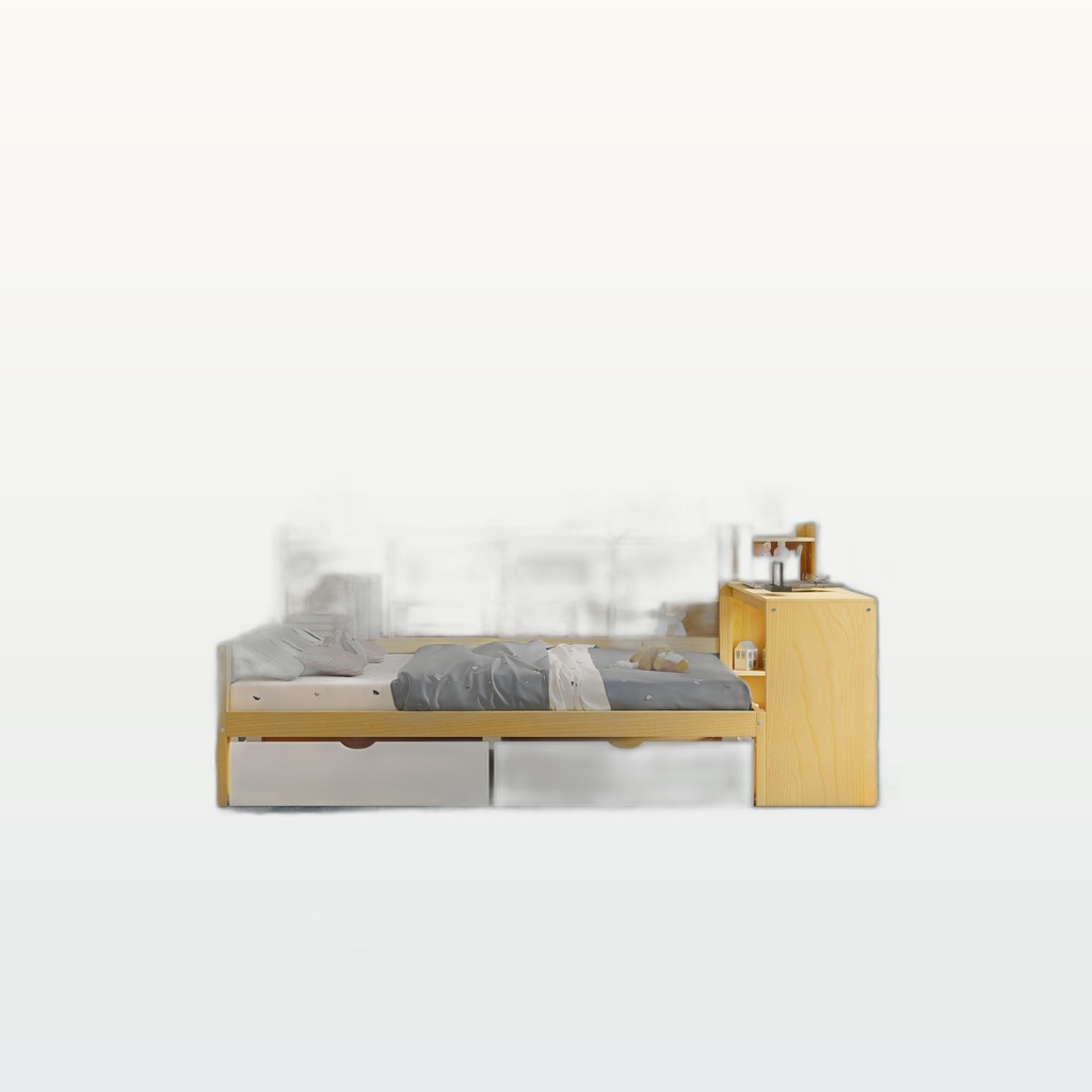 Wooden L-Shape Daybed With Seven Storage Cabinets And Two