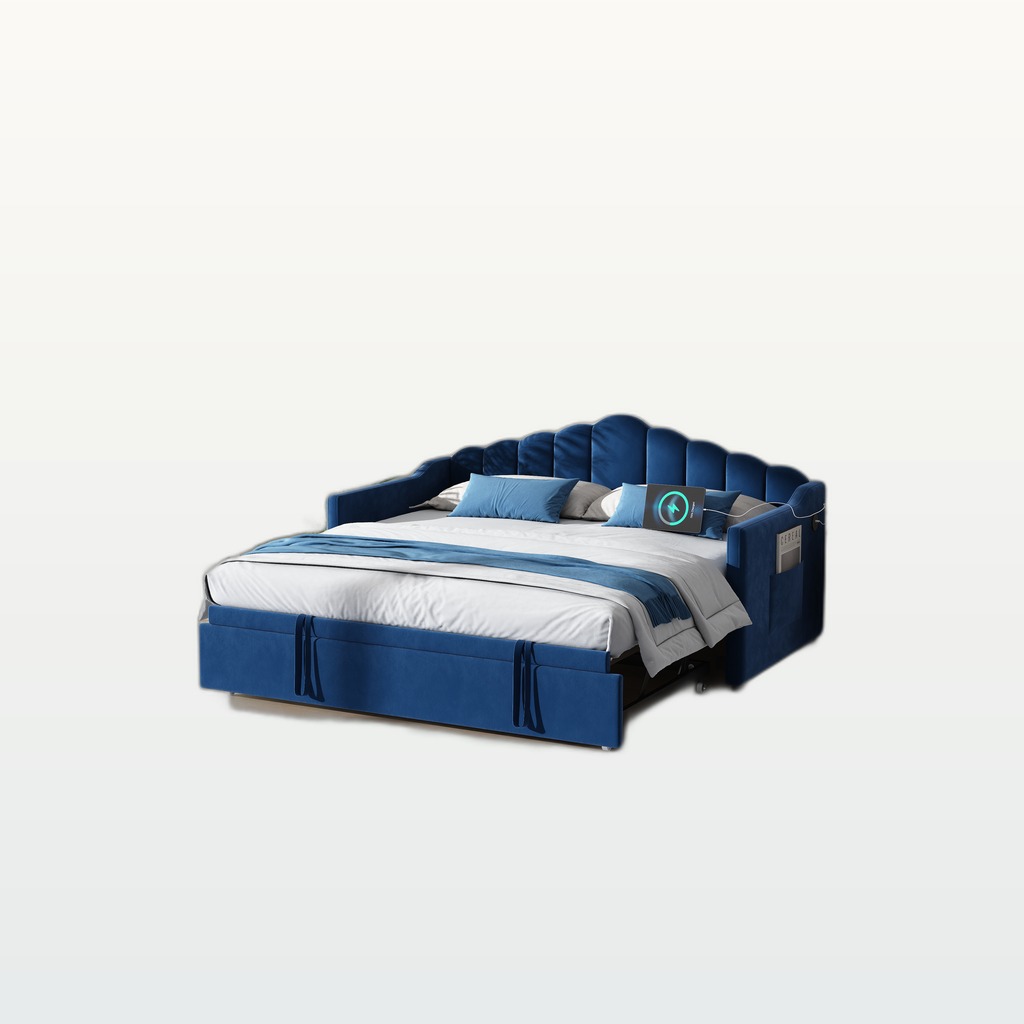 Upholstered Twin Size Daybed With Adjustable Height Pop Up