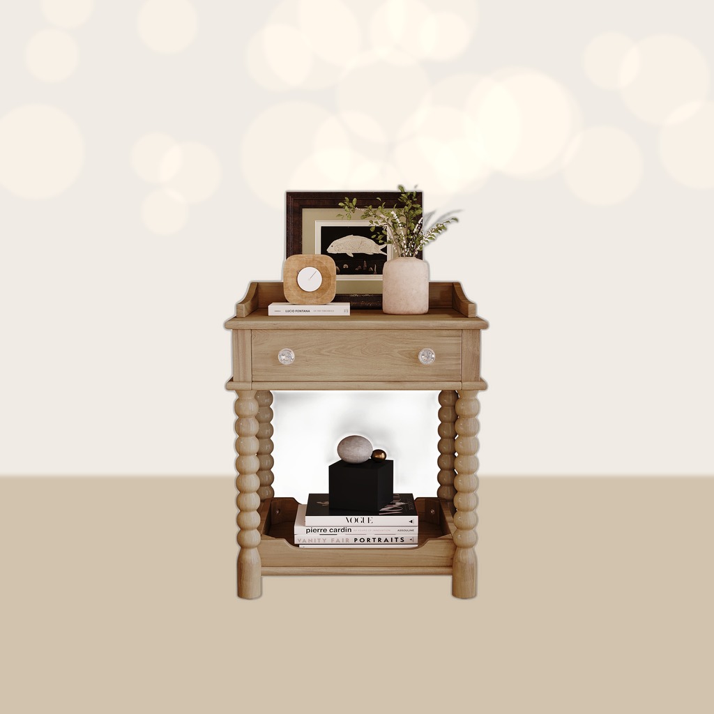 Retro Style Nightstand With Drawer And Open Shelf For