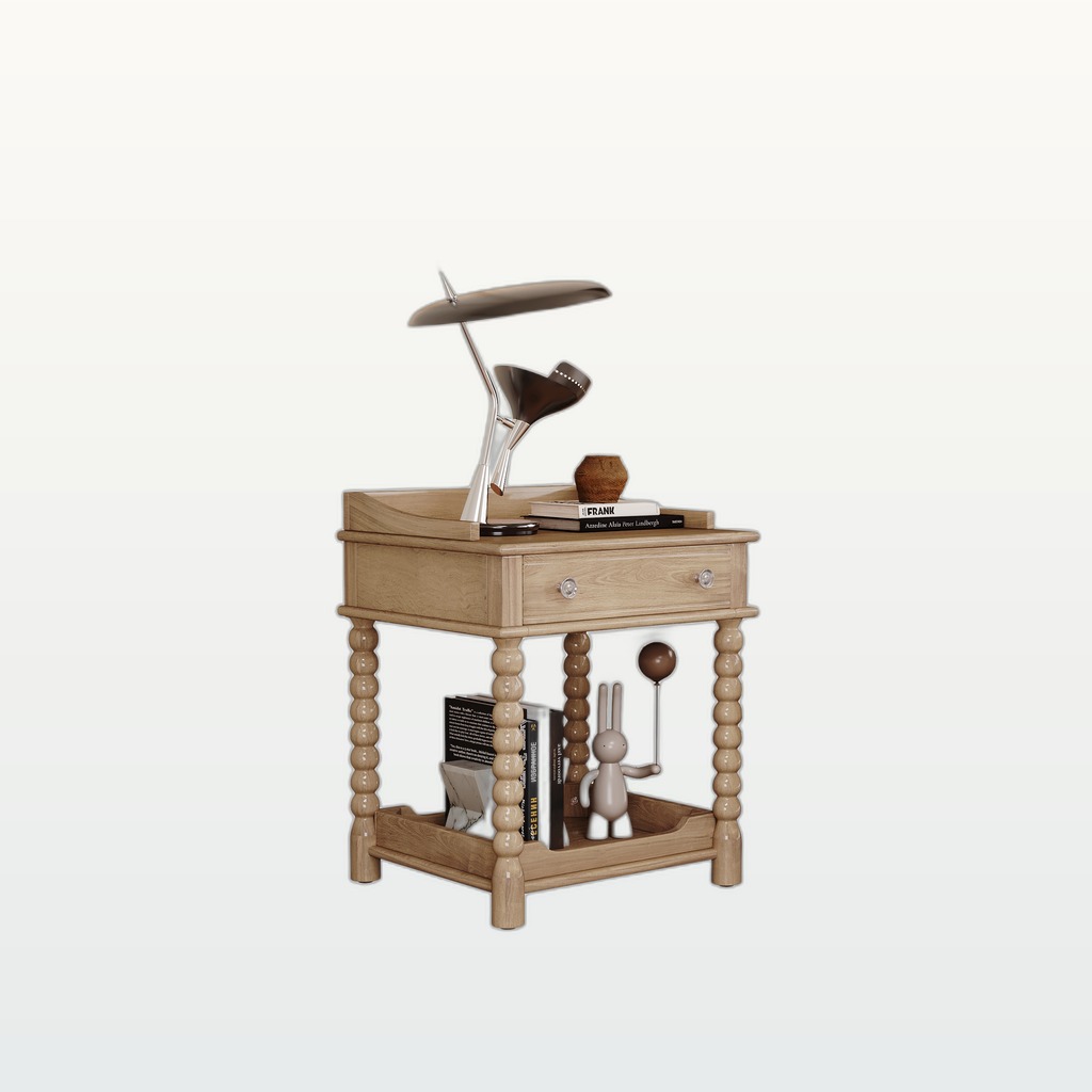 Retro Style Nightstand With Drawer And Open Shelf For