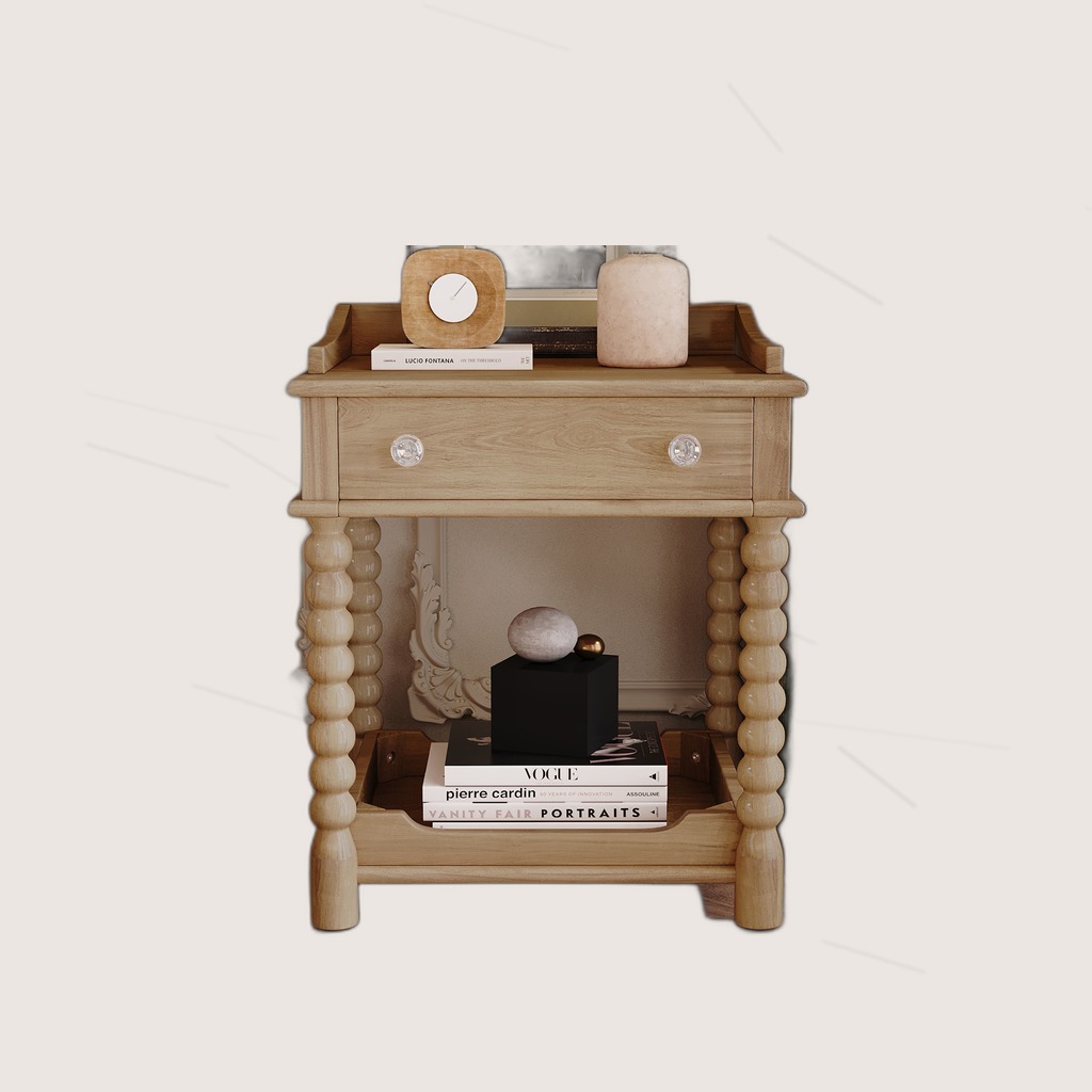 Retro Style Nightstand With Drawer And Open Shelf For