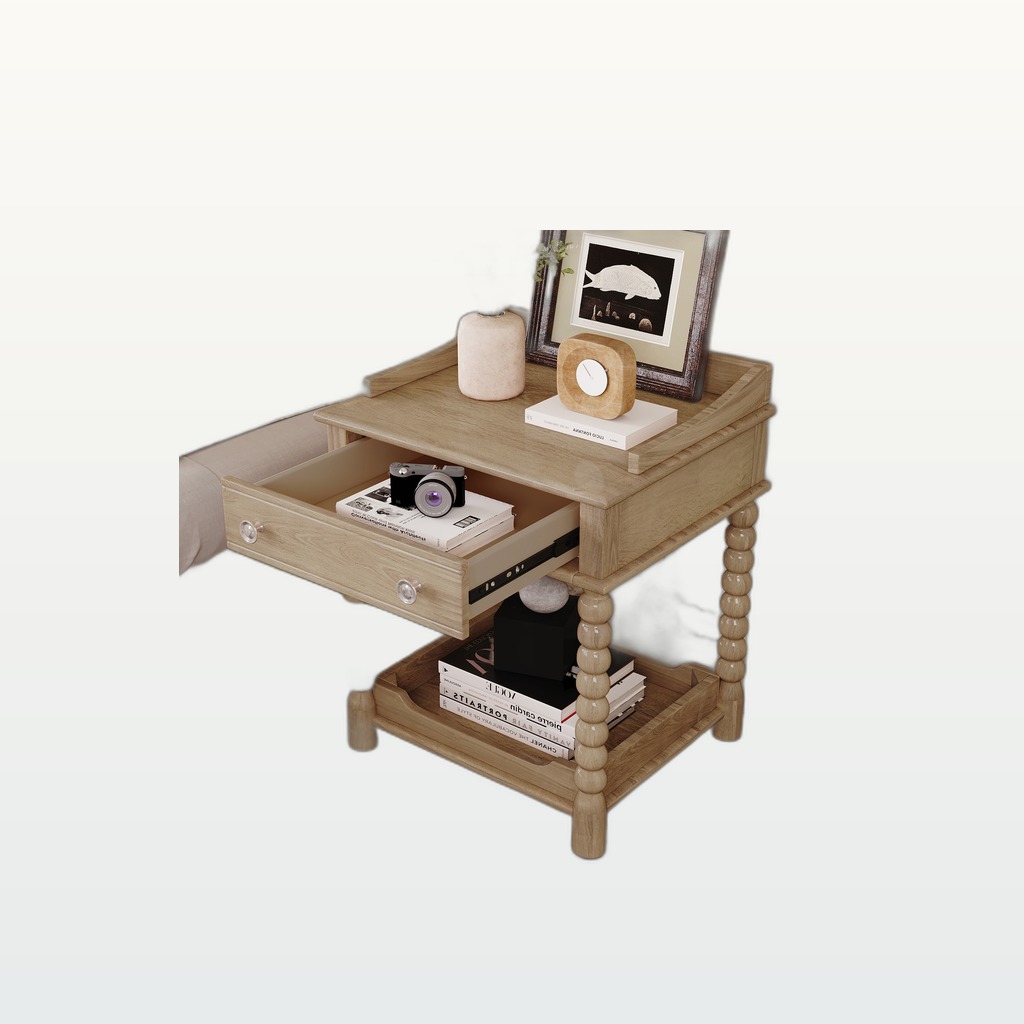 Retro Style Nightstand With Drawer And Open Shelf For