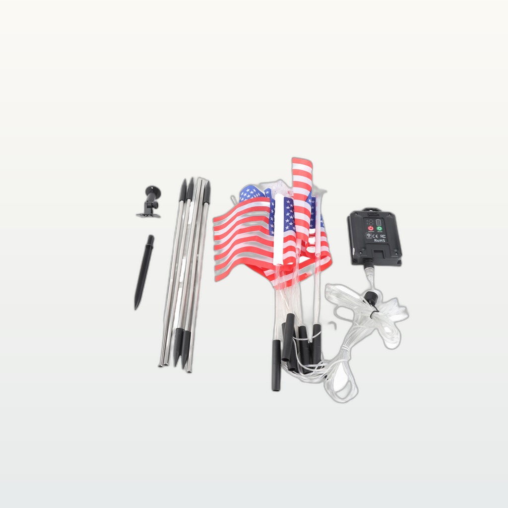 Solar US Flag Lights Red White Blue 8 Modes Independence Day
