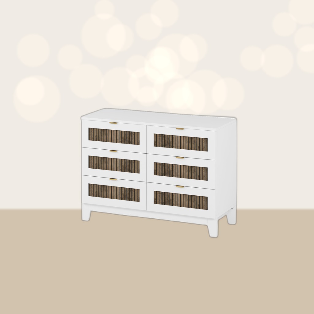 Rustic Farmhouse Style Wooden Dresser With 6 Drawers