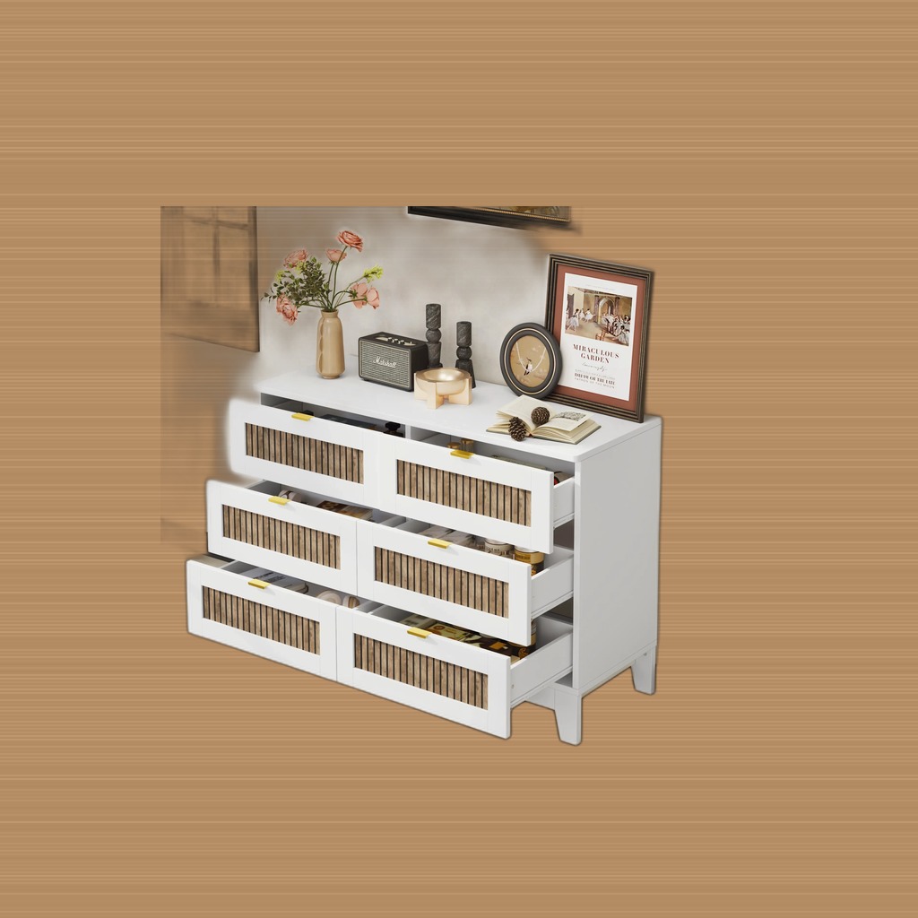 Rustic Farmhouse Style Wooden Dresser With 6 Drawers