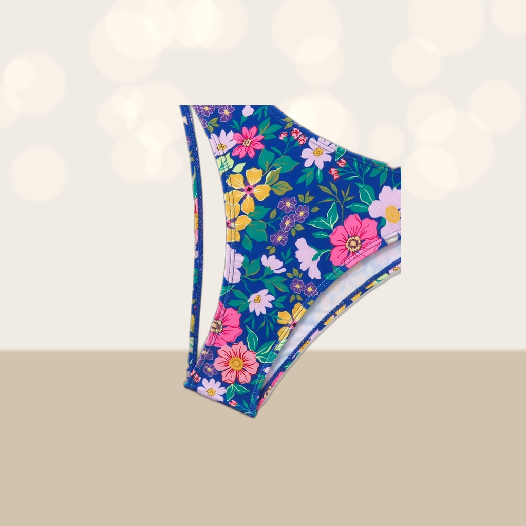 Women's Floral Print Bralette Bikini Set, Ruched Shoulder