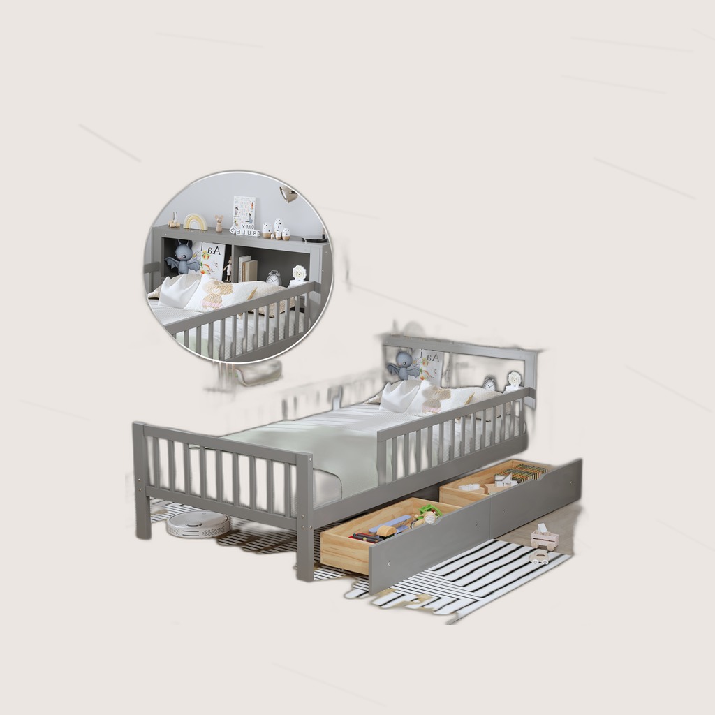 Twin Bed with Storage and Guardrails