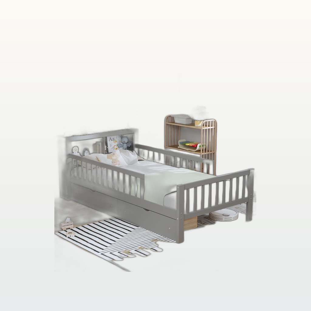 Twin Bed with Storage and Guardrails
