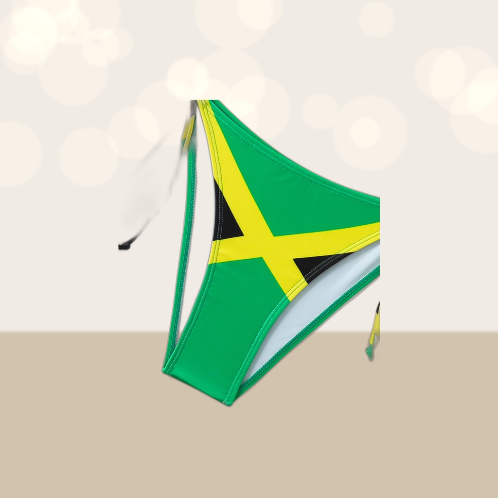 Women's Jamaica Flag Print Triangle Bikini Set, Halter Tie