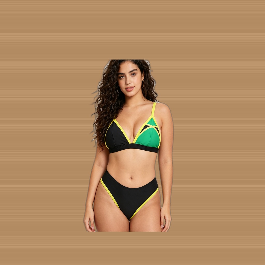 Women's Color Block Triangle Bikini Set, Crisscross Back Top