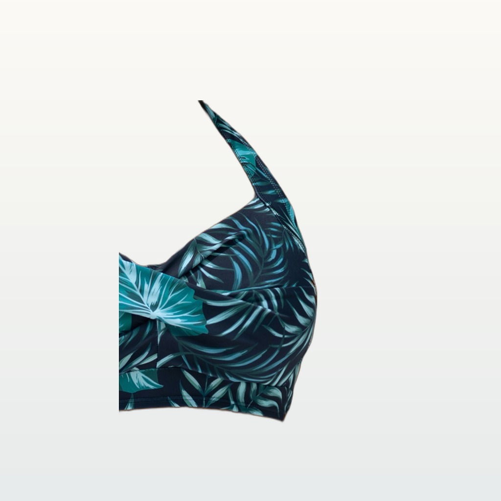 Women's Tropical Leaf 3-Piece Swimsuit, Halter Twist Front