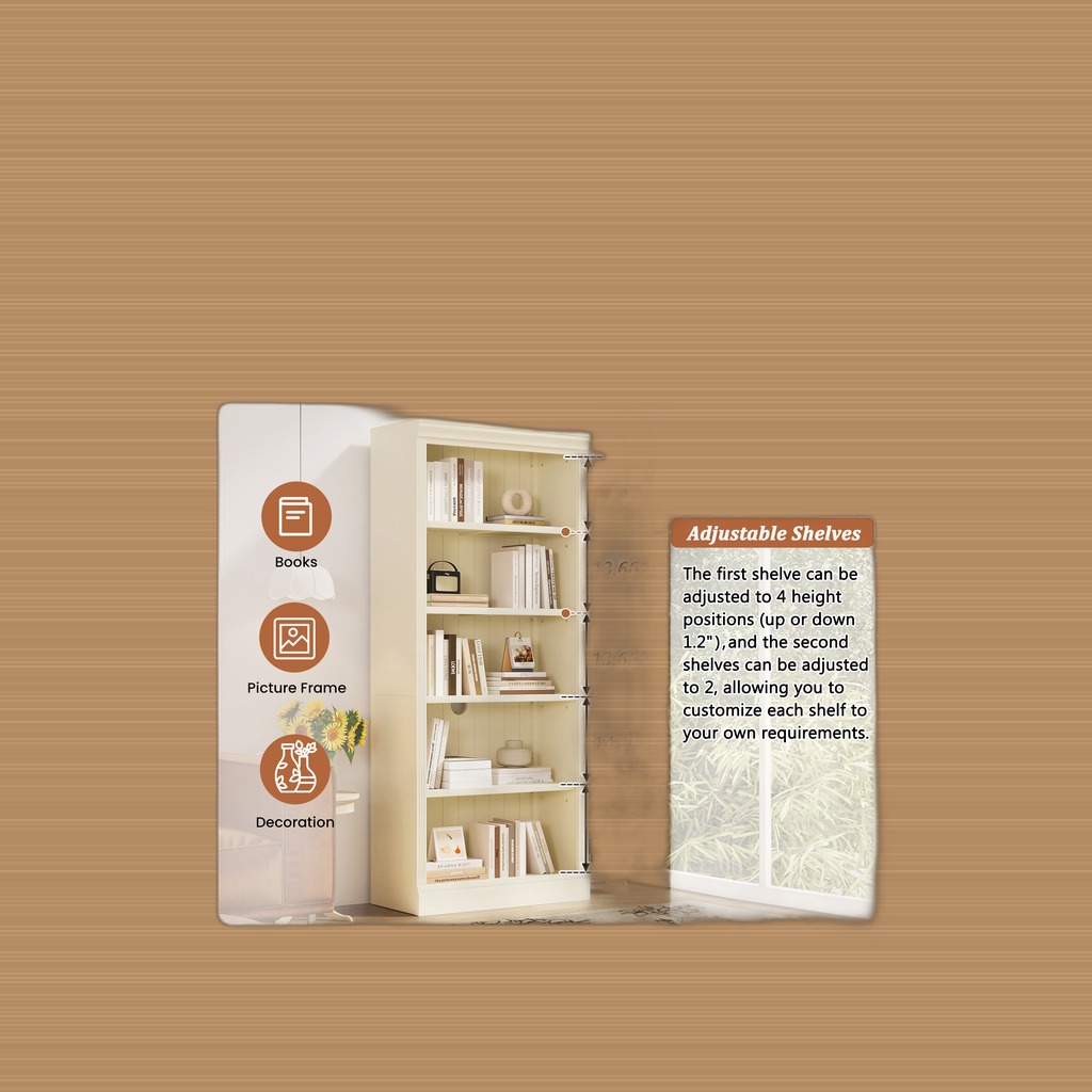 83.4 Tall Wood Bookcase With Light Strip,5-Tier Decor