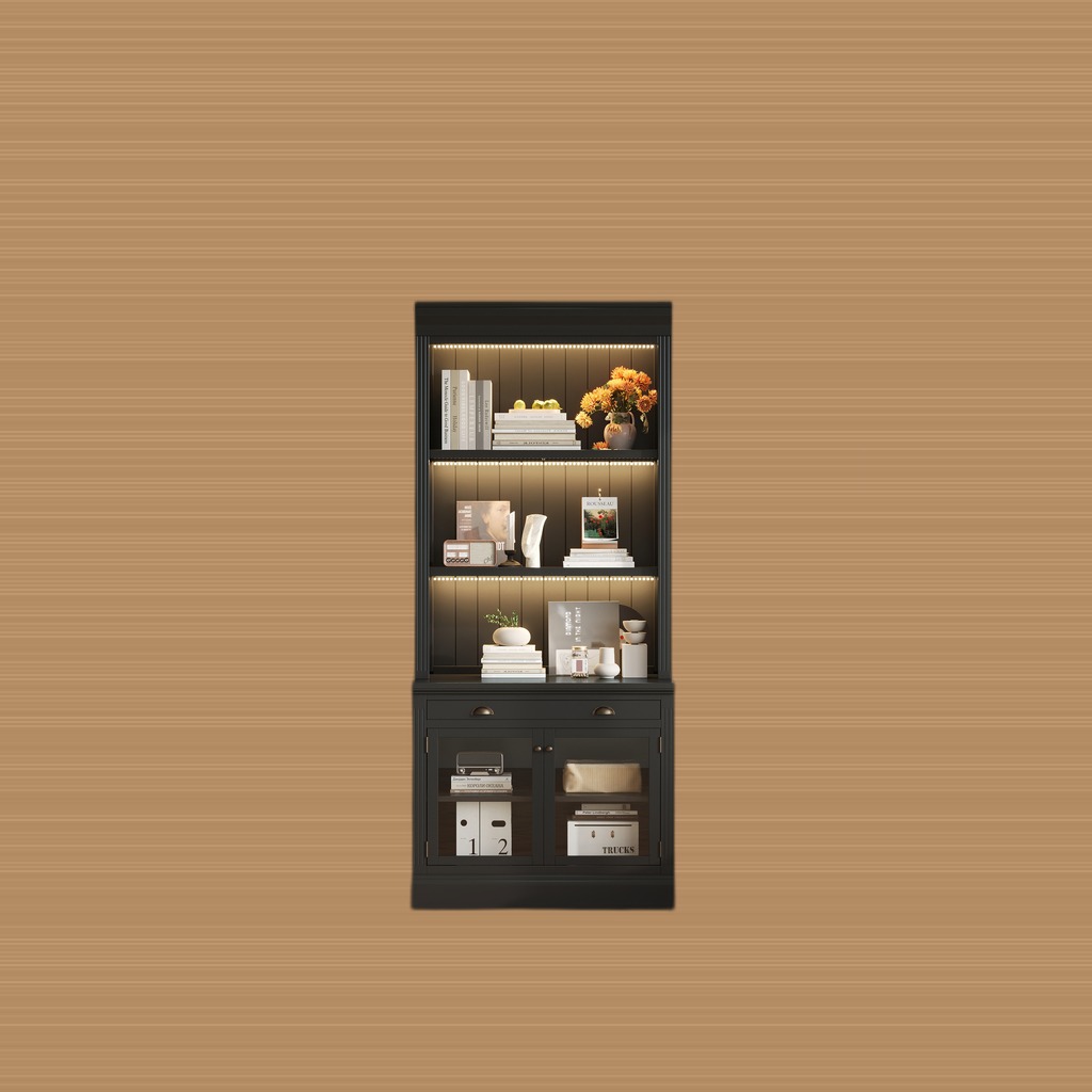 83.4Tall Bookshelf With 3 Pieces LED Lighting, Modern