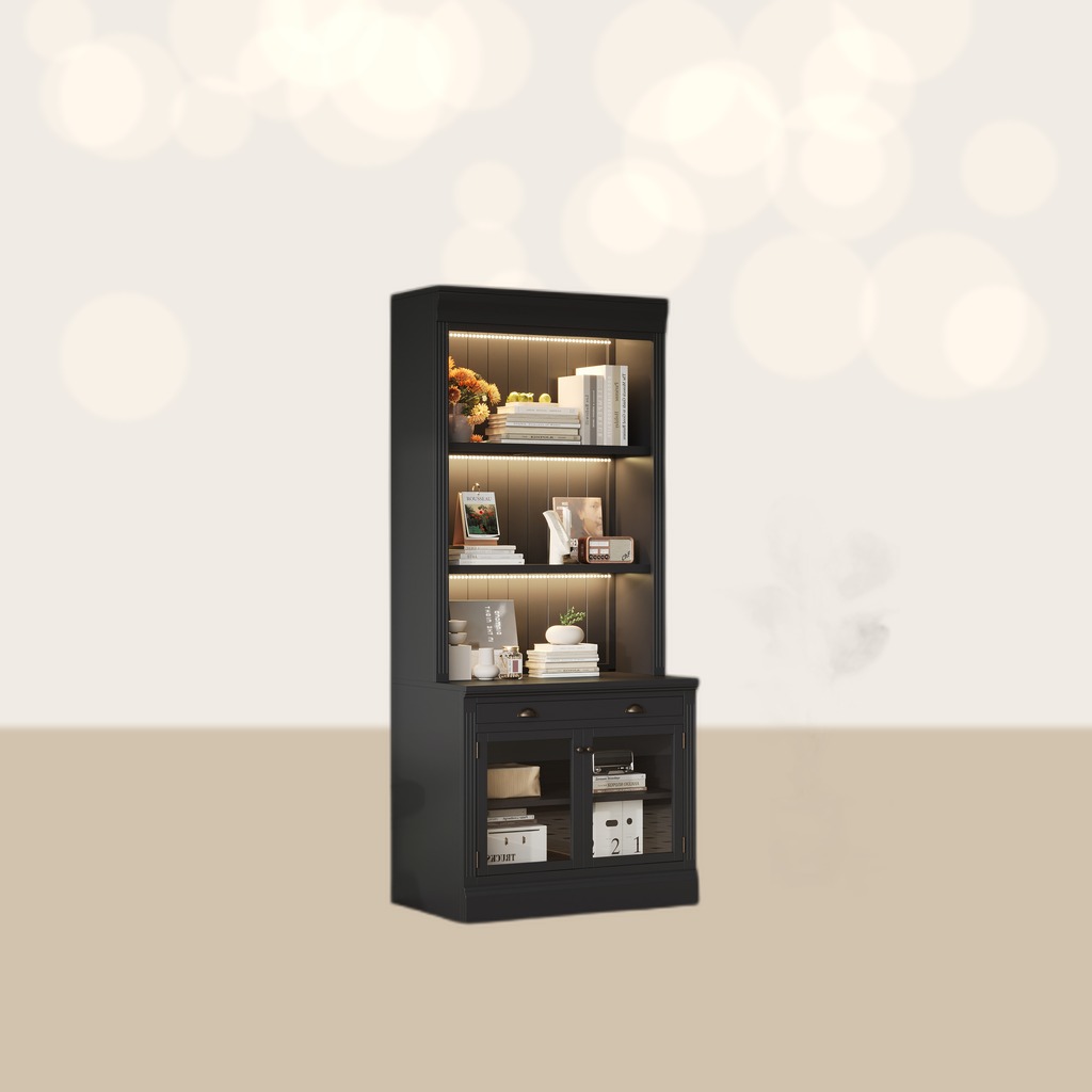 83.4Tall Bookshelf With 3 Pieces LED Lighting, Modern
