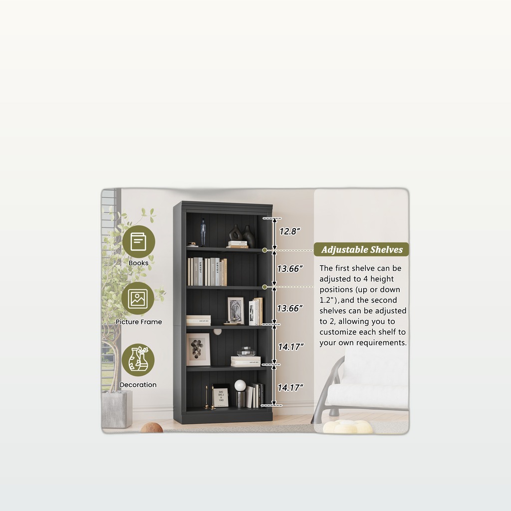 83 Tall Wood Bookcase Suite With Light Strip ,5-Tier Home