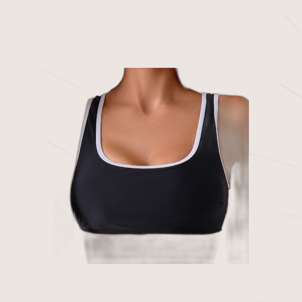 Women's Sporty Black Bikini Set, Square Neck Tank Top With