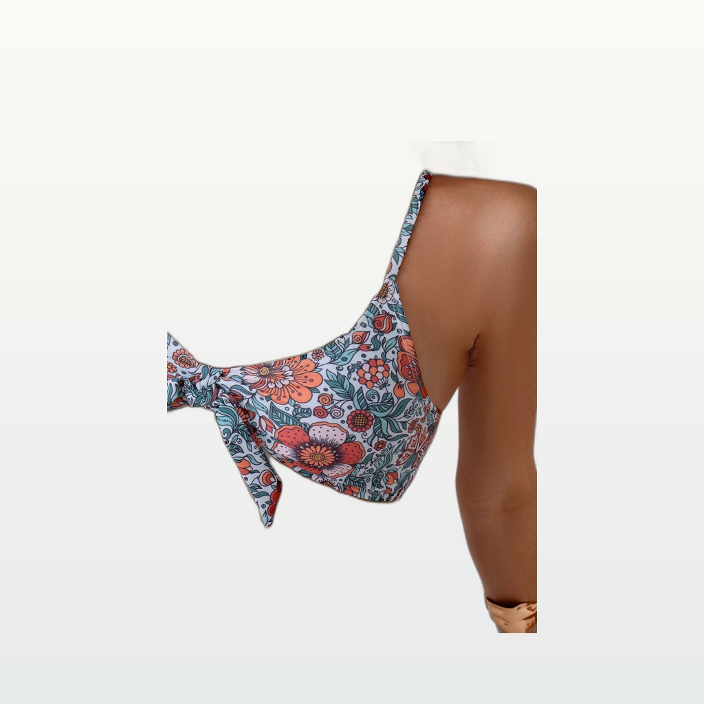 Women's Retro Floral Bikini Set, Tie-Front V-Neck Top & High
